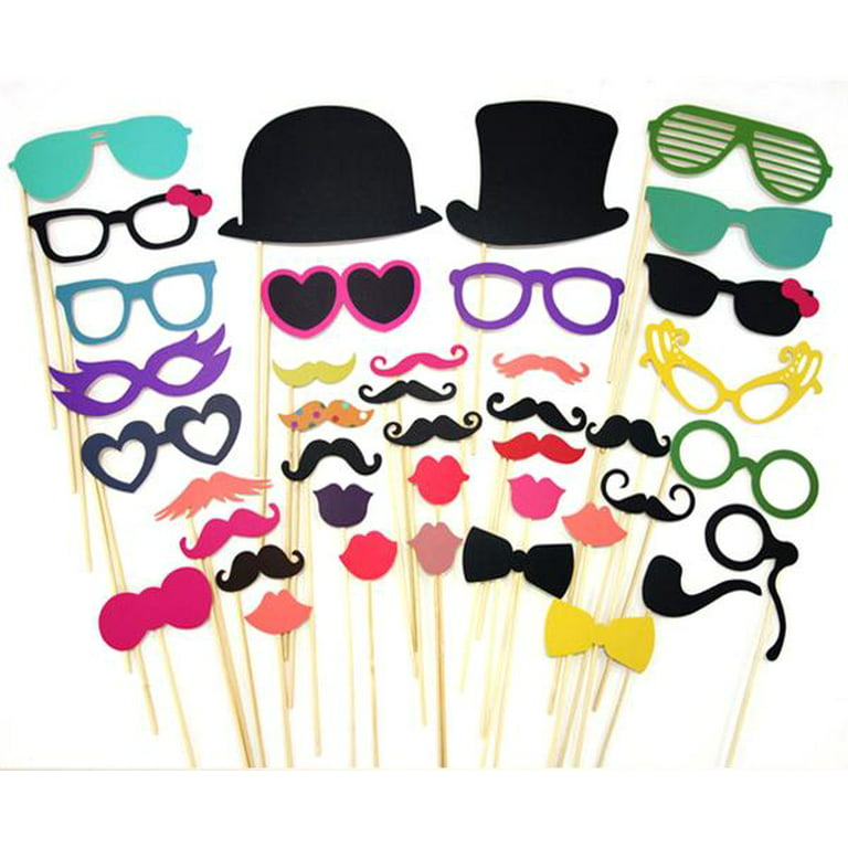 58 Photo Booth Selfie Props Moustache on Stick Weddings Christmas Birthday Party 